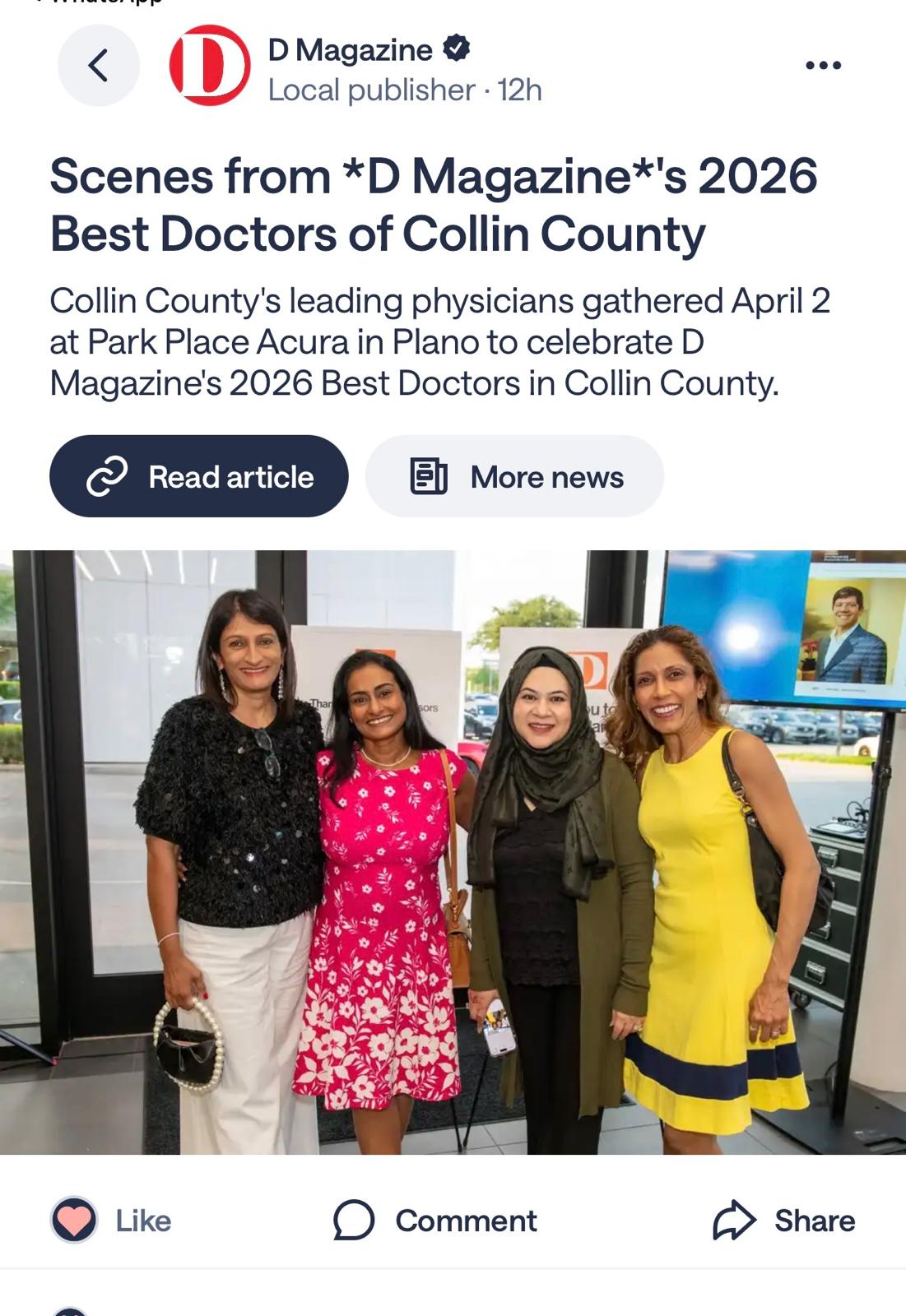 Dr. Hina Rizvi at the D Magazine 2026 Best Doctors of Collin County event